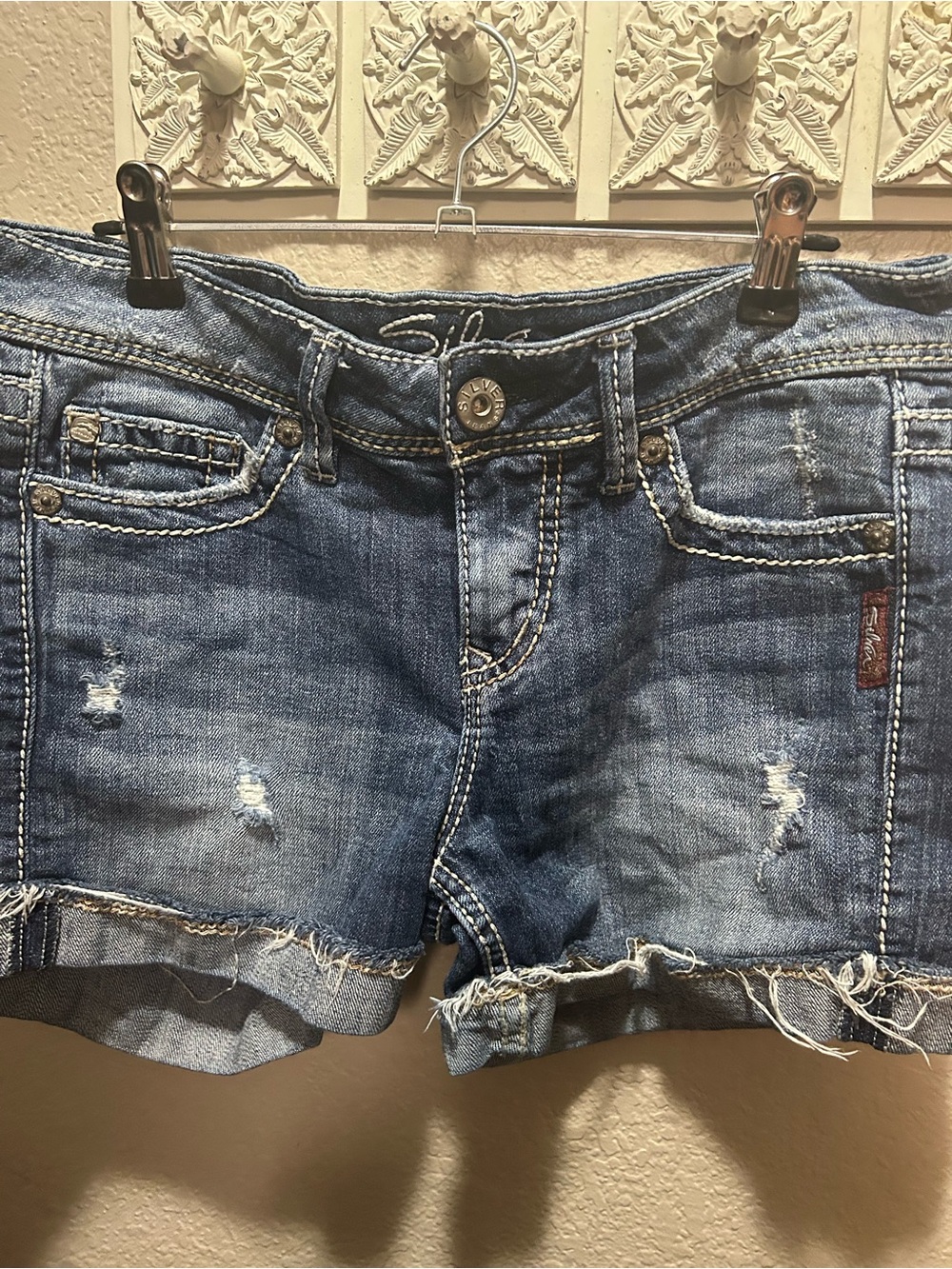 Silver Jeans Distressed Blue Denim Shorts